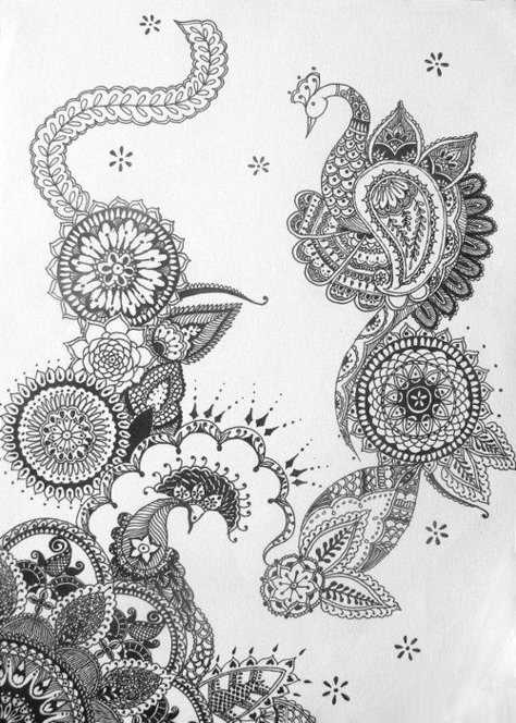 I want to take pieces of this to frame down the left side of the sleeve from the sunflower down to the mandala Henna Style, Pen On Paper, Henna Patterns, Mehandi Designs, Mandala Tattoo, Henna Art, Zentangle Art, Henna Design, Henna Tattoo