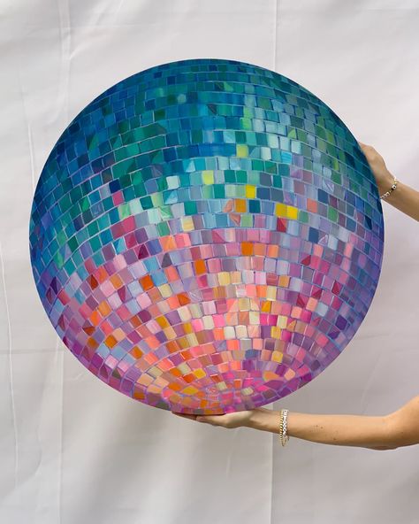 Paint Disco Ball, Painted Disco Ball Canvas, Painting Of Disco Ball, Disco Ball Mosaic, Abstract Disco Ball Painting, Disco Ball Canvas, Colorful Disco Ball Painting, Sari Shryack, Not Sorry Art