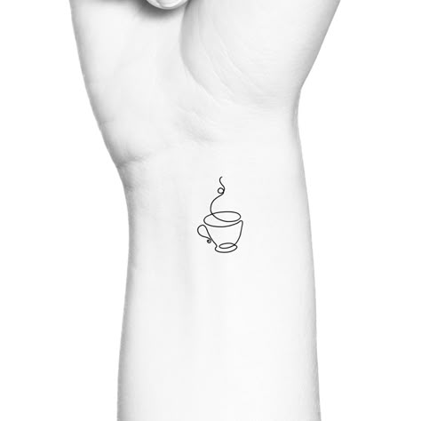 Coffee Tattoo Ideas Minimalist, Mise En Place Tattoo, Knitting Tattoo Ideas, Tea Cup Tattoo, Teapot Tattoo, Coffee Cup Tattoo, Minimal Coffee, Micro Tattoo, Sticker Sleeve