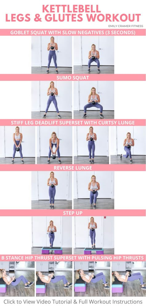 Try this lower body kettlebell workout to build muscle and strength in your legs and glutes. This routine is great for women looking to build that feminine hourglass shape. Videos and exercise… More Kettlebell Workouts For Women, Kettlebell Workout Routines, Workout Instructions, Gym Antrenmanları, Leg And Glute Workout, Workout Plan For Women, Muscle Building Workouts, Toning Workouts, Kettlebell Workout