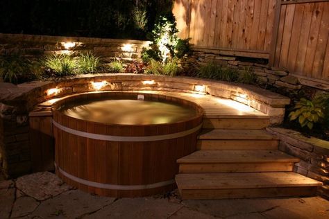 wood hot tub in evening light | Dan Jung | Flickr Hot Tub Deck Design, Hot Tub Landscaping, Deck Piscina, Cedar Hot Tub, Hot Tub Patio, Outdoor Hot Tub, Hot Tub Deck, Hot Tub Backyard, Hot Tub Garden