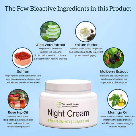 Heal Sunburn, Best Night Cream, Anti Aging Night Cream, Kokum Butter, Nighttime Skincare, Moringa Oil, Brighten Skin Tone, Aloe Vera Extract, Facial Cream