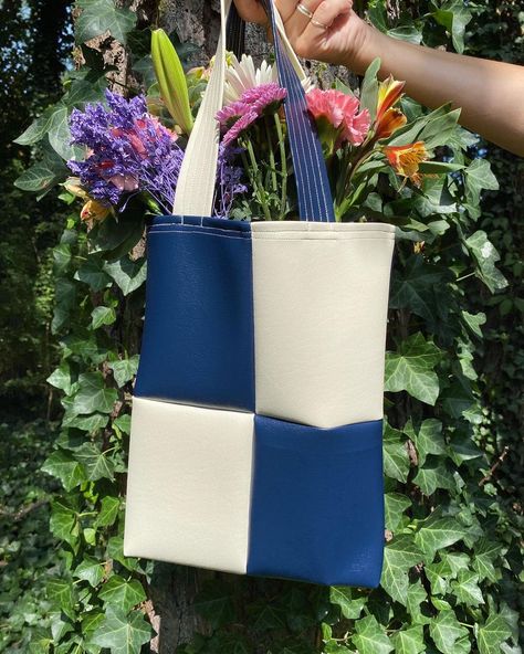 ToteallyBad Tote Bags :) on Instagram: “Checkered tote in blue 💧” Checkered Tote Bag, Reusable Tote, Burlap Bag, Burlap, Tote Bags, Reusable Tote Bags, Tote Bag, Sewing, On Instagram