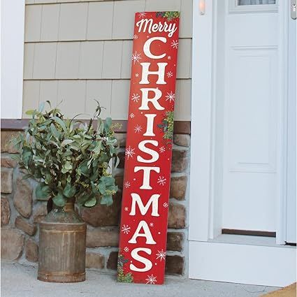 Indoor Outdoor Decorative Farmhouse Rustic Vertical Porch and Yard Decor 8”x46.5” Merry Christmas Porch Leaner, Christmas Door Leaner, Christmas Signs Wood Front Porches, Board Welcome Sign, Disney Bathroom, Outdoor Christmas Diy, Sign For Front Door, Wooden Porch, Door Porch