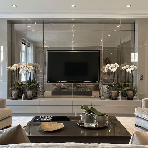 Luxurious Tv Wall, Contemporary Tv Wall, Classic Tv Wall, Mirror Tv Unit, Tv Wall Units, Luxury Tv Wall, Tv Unit Design Modern, Tv Wall Cabinets, Modern Luxury Interior