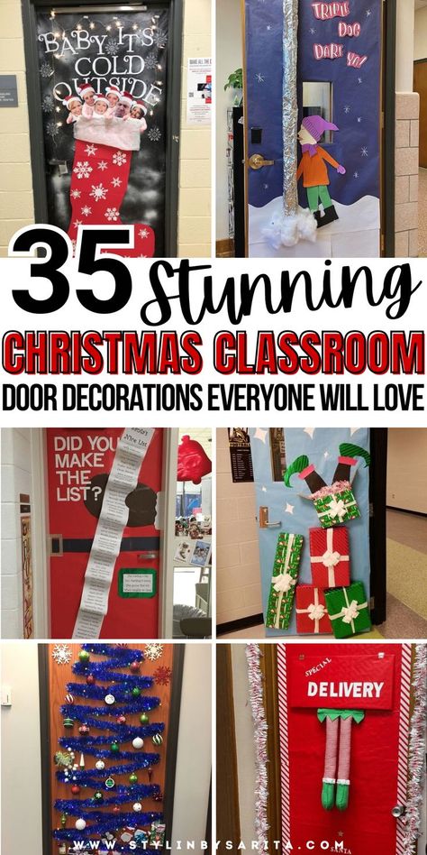 Christmas classroom door decorations Elementary Holiday Door Decorating Ideas, Award Winning Christmas Classroom Doors, Decorating Door Ideas For Christmas, Classroom Door Decoration Ideas Christmas, Preschool Classroom Christmas Door Ideas, Christmas Door Coverings, Christmas Classroom Door Decorations Diy, Work Door Christmas Decorating Ideas, Classroom Doorway Ideas