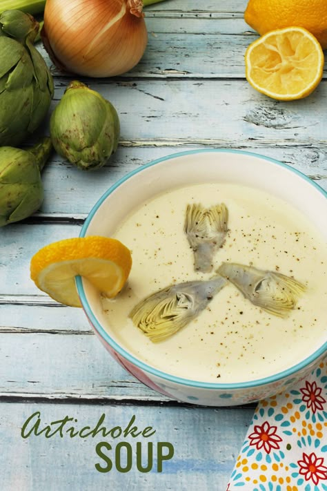 Artichoke Lemon Soup, Lemon Artichoke Soup, Cream Of Artichoke Soup Recipes, Cream Of Artichoke Soup, Artichoke Soup Recipes, Artichoke Soup, Artichoke Recipes, Soup And Stew, Artichoke