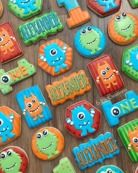 First Birthday Monster Theme, Monster Bash 1st Birthday, Monster Birthday Cookies, Monster Sugar Cookies, Monster Cookies Decorated, Little Monster 1st Birthday, Monster First Birthday Party, Monster Themed First Birthday, Monster Mash First Birthday Party