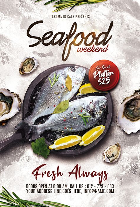 Seafood Graphic Design, Seafood Poster Design, Fish Poster Design, Seafood Design, Restaurant Fish, Meat Store, Seafood Shop, Fish Poster, Restaurant Advertising