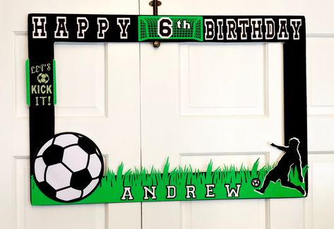 Birthday photo prop, soccer photo prop Soccer Photo, Foto Booth, Photobooth Ideas, 7 Birthday, Soccer Birthday Parties, Football Birthday Party, Soccer Birthday, Birthday Photo Props, Soccer Party