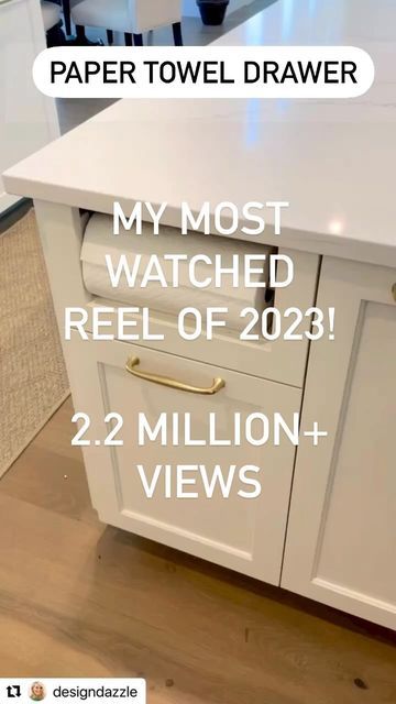 Toni Roberts, Design Dazzle on Instagram: "My most popular reel of 2023, gathering 2.2 million+ views, is my paper towel drawer situated at my kitchen island. I designed this drawer specifically to avoid cluttering my island with a paper towel holder. It’s an adored feature that sees constant use – a true gem in my kitchen organization. #papertoweldrawer #kitchenisland #kitchenorganization #kitchendesign #kitchenislanddesign" Kitchen Island With Paper Towel Holder, Paper Towel Pull Out Drawer, Kitchen Drawer Paper Towel Holder, In Cabinet Paper Towel Holder, Paper Towel Holder In Cabinet Drawer, Paper Towel Holder Above Trash Can, Paper Towel Holder Island, Paper Towel Drawer Kitchen Storage, How To Store Paper Towels