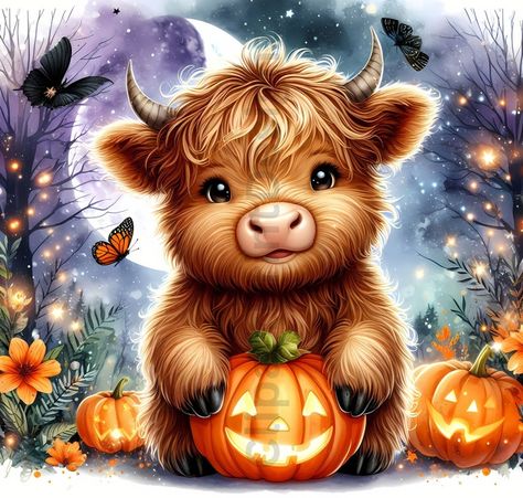 Cute Halloween Highland Cows Clipart Bundle, Watercolor Cow Clip Art Images, High Quality Animals Scary, Fun Digital Animal Download, Fall - Etsy Calenders Ideas, Animals Scary, Cow Clip Art, Clip Art Halloween, Fav Products, Cow Clipart, Moo Moo, Cow Decor