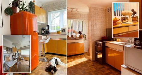 The orange Smeg fridge is the perfect touch. Period Kitchen, Smeg Fridge, Diy Couple, Transformation Pictures, Retro Appliances, Fairytale Cottage, Space Pictures, Kitchen Units, Kitchen Color