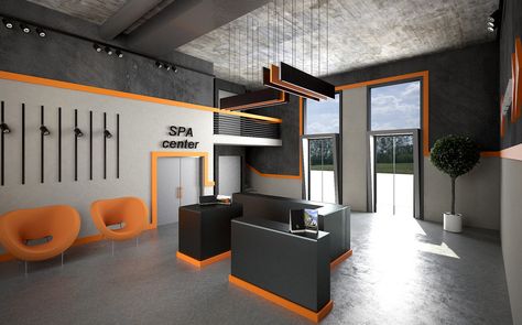 Orange Gym Interior, Gym Color Scheme, Gym Colors Ideas, Gym Interior Design Ideas, Orange Gym, Fitness Center Design, Mobile Shop Design, Small Office Design Interior, Gym Design Interior