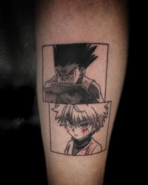 Hunter X Hunter Small Tattoo, Anime Rib Tattoo, Gon Freecs Tattoo, Gon Rage Tattoo, High Rise Invasion Tattoo, Hunterxhunter Tattoo Ideas, Jiraya Tattoo Ideas, Gon And Killua Tattoo, Killua Tattoo Ideas