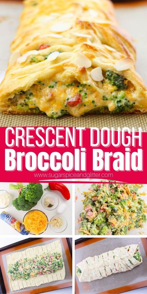 How to make a broccoli braid complete with the gorgeous braided pastry top. This easy vegetable side dish is simple enough for the kids to make but elegant enough for a dinner party Broccoli Braid, Braid Recipes, Broccoli Appetizers For Party, Broccoli Cream Cheese Crescent Rolls, Brocolli Appetizer Recipes, Ham And Broccoli Braid, Chicken And Broccoli Braid, Broccoli Crescent Roll Recipes, Broccoli Chicken Crescent Rolls