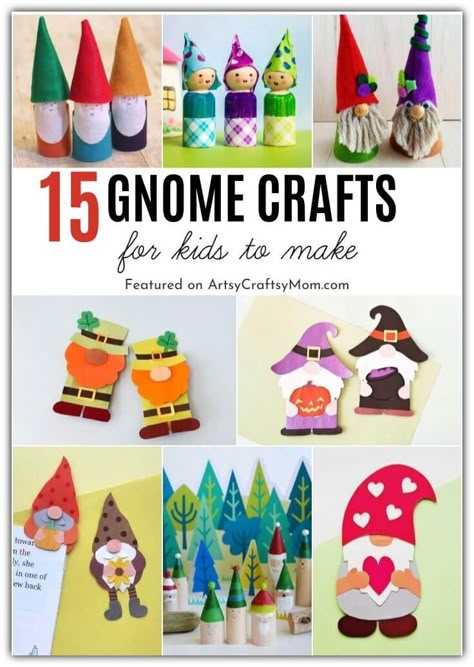 Paper Gnome Crafts For Kids, Gonk Crafts For Kids, Mythical Creature Art For Kids, Gnome Art For Kids, Gnome Paper Craft, Gnome Crafts For Kids, Paper Gnomes, Cardboard Houses For Kids, Make Gnomes