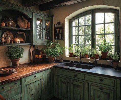 6+ Stylish Green Corner Kitchen Cabinet Ideas for a Natural Touch • 333+ Inspiring Lifestyle Ideas Small Rustic Kitchen Ideas, Rustic Green Kitchen, Small Rustic Kitchen, Small French Country Kitchen, Kitchen Design Green, Corner Kitchen Cabinet Ideas, Green Kitchen Cabinet, French Country Kitchen Designs, Rustic Kitchen Ideas