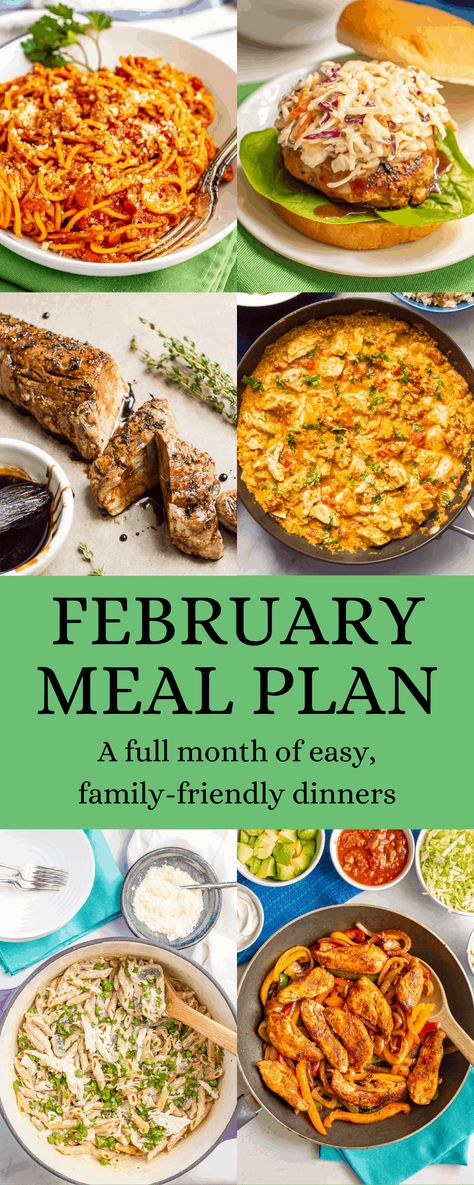 A full month of ideas for easy, homemade family-friendly dinners. Includes a free printable PDF calendar with each day’s menu idea for easy planning. February Meal Plan, Pdf Calendar, Weekly Dinner Menu, Simple Calendar, Meal Planning Menus, Seasonal Cooking, Monthly Meal Planning, Healthy Family Dinners, Planning Template