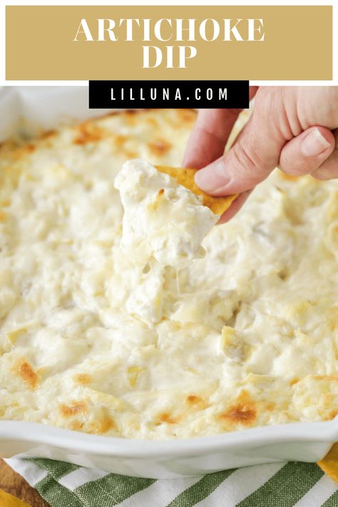 Artichoke Dip is irresistibly creamy and every bite is loaded with artichokes. This hot, cheesy dip will be a hit at your next party! #artichokedip #artichokes #hotdip #bakeddip #appetizer Artichoke Feta Dip, Garlic Artichoke Dip, Shrimp Artichoke Dip, Cheesy Artichoke Dip, Easy Artichoke Dip Simple, How To Cook An Artichoke, Artichoke Recipes Dip, Artichoke Dip Crock Pot, Artichoke Dip With Cream Cheese