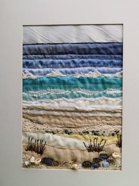 Shore, dunes, waves, seascape Art Fibres Textiles, Seascape Quilts, Seascape Artwork, Beach Quilt, Landscape Art Quilts, Applique Art, Landscape Quilt, Textile Art Embroidery, Textiles Artwork