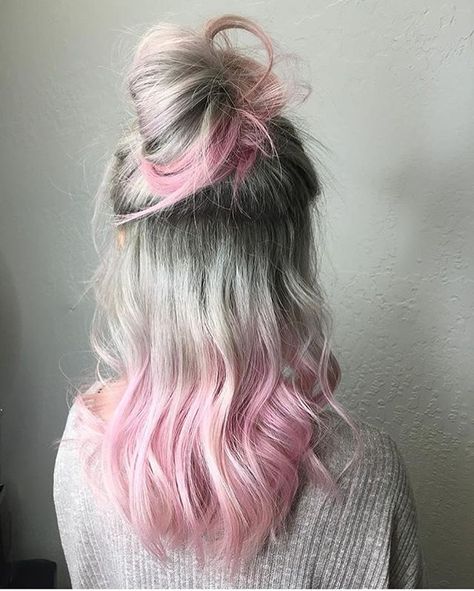 Pinterest// EllDuclos Pink And Grey Hair, Pink Ombre Hair, Cotton Candy Hair, Dip Dye Hair, Candy Hair, Hair Guide, Pastel Hair, Rainbow Hair, Grunge Hair