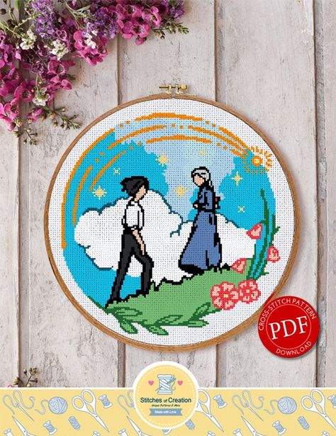 Ghibli Pattern, Castle Cross Stitch Pattern, Castle Cross Stitch, Stitch Things, Geeky Cross Stitch, Geek Cross Stitch, 하울의 움직이는 성, Pixels Art, Howl And Sophie