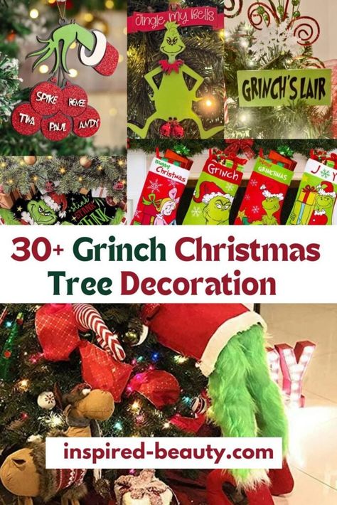 30 Best Grinch Christmas Tree Ideas How To Make A Grinch Tree Topper, How To Decorate A Grinch Christmas Tree, Small Grinch Tree, Grinch In Christmas Tree, Diy Grinch Christmas Tree, Grinch Christmas Decor Ideas, Dollar Tree Grinch Ideas, Grinch Christmas Tree Ideas, Grinchmas Tree