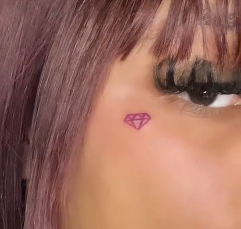 Matching Face Tattoos, Under Eye Tattoo Ideas, Rose On Side Of Face Tattoo, Music Note Face Tattoo, Y2k Face Tattoo, Beautiful Face Tattoo, Tiny Face Tattoos For Women Under Eye, Pink Face Tattoo, Diamond Face Tattoo