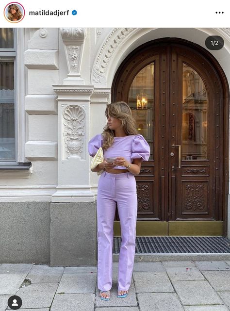 Lavender Outfit, Matilda Djerf Style, Burgundy Outfit, Matilda Djerf, Purple Outfits, Favorite Candy, Outfit Look, Colourful Outfits, Outdoor Outfit