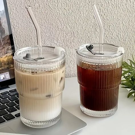 1pc Glass Tumbler With Lid And Straw Japanese Origami Style Water Bottle Clear Water Cups Summer Winter Drinkware Travel Accessories | Buy More, Save More | Temu Eco Friendly Straws, Reusable Iced Coffee Cup, Glass Coffee Tumbler, Aesthetic Coffee Cups, Iced Coffee Glass Cups, Coffee To Go Cup, Summer Glasses, Coffee Glasses, Iced Tea Glasses