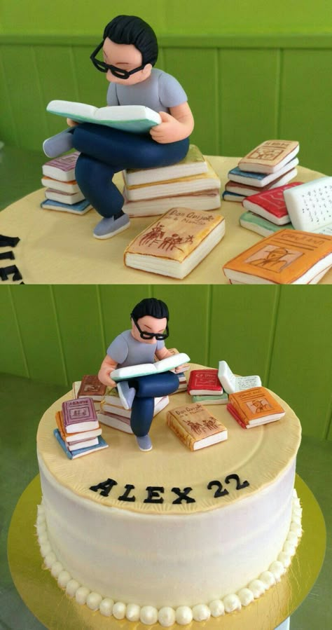 Library Cake, Teacher Cakes, Book Cakes, School Cake, Book Cake, Cakes For Men, Cute Birthday Cakes, Novelty Cakes, Tiered Wedding Cake