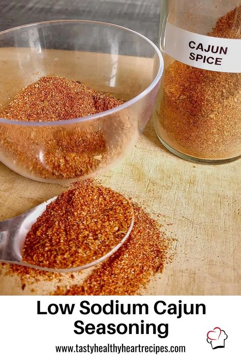 Low Sodium Cajun Seasoning - Tasty, Healthy Heart Recipes Salt Free Cajun Seasoning Recipe, Cajun Spice Recipe, Healthy Heart Recipes, Heart Healthy Recipes Cholesterol, Low Sodium Recipes Heart, Cajun Seasoning Recipe, Heart Healthy Recipes Low Sodium, Low Salt Recipes, Low Salt Diet