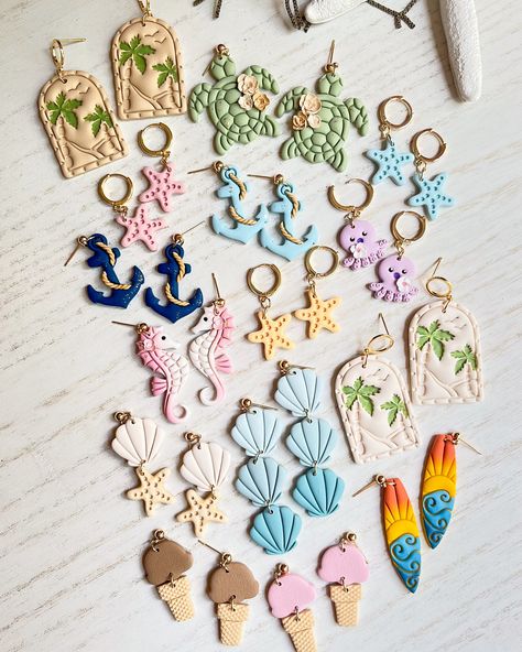 🌊✨ Hi everyone! The summer earrings (part I) just dropped in my shop! Dive into my beach-themed collection now! Beach Themed Polymer Clay Earrings, Jewelry Polymer Clay, Earrings Beach, Summer Earrings, Clay Jewellery, Silver Ornaments, Summer Earring, Ear Rings, Beach Themed