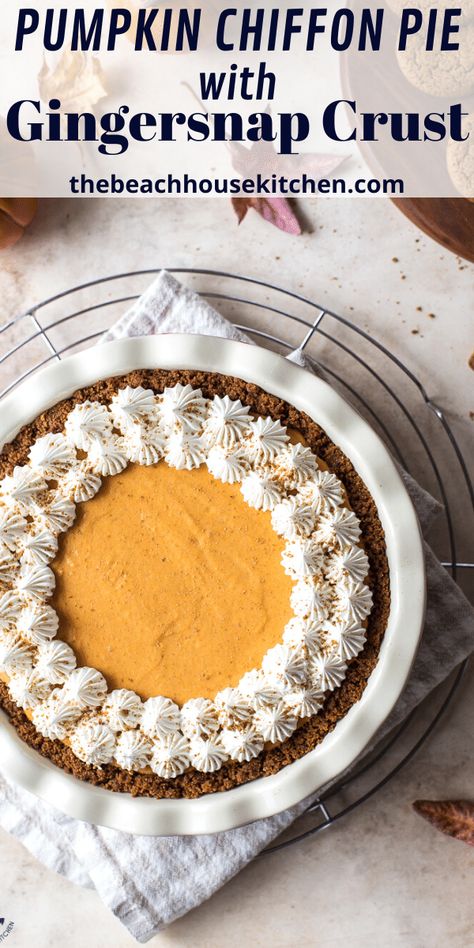 Pumpkin Pie Recipe Graham Cracker Crust, Christmas Pie Recipes, Fall Pies Recipes, Pumpkin Chiffon, Pumpkin Chiffon Pie, Holiday Dessert Table, Chiffon Pie, Homemade Graham Cracker Crust, Gingersnap Crust