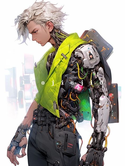 Cyborgs Art Male, Cyberpunk Male, Dystopian Society, Rocker Boy, Android Art, Warrior Concept Art, Cyberpunk Design, Cyborgs Art, Cyberpunk Fashion