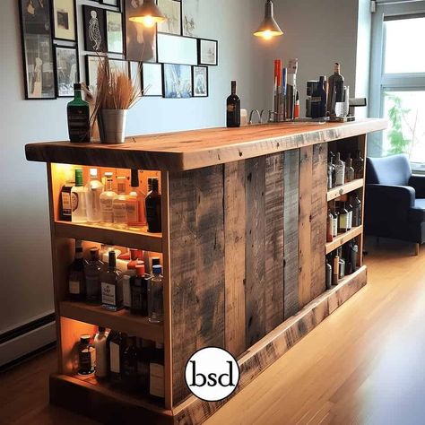 Man Cave Bar Ideas, Bar Top Ideas, Mini Bar At Home, Mancave Bar, Basement Bars, Ideas Cocina, Bedroom Inspirations Minimalist, Modern Home Bar, Pallet Bar