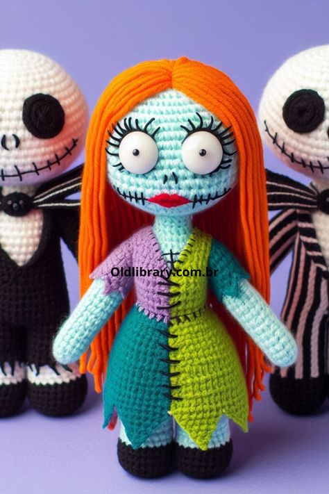 Create your own Sally from The Nightmare Before Christmas with this crochet amigurumi pattern. Perfect for Halloween or Tim Burton fans! Free Crochet Nightmare Before Christmas, Crochet Sally Doll Free Pattern, Sally Crochet Pattern Free, Jack Skellington Crochet Pattern Free Nightmare Before Christmas, Oogie Boogie Amigurumi Free Pattern, Tim Burton Crochet Pattern Free, Pennywise Crochet Pattern Free, Crochet Jack Skellington Pattern Free, The Nightmare Before Christmas Crochet