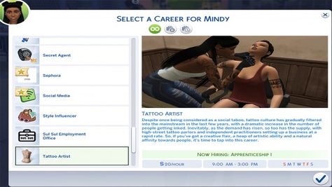 Mod The Sims: Tattoo Artist Career by MesmericSimmer • Sims 4 Downloads Artist Career, Sims 4 Jobs, Sims 4 Tattoos, Becoming A Tattoo Artist, Sims 4 Black Hair, Sims 4 Traits, Sims 4 Game Mods, Sims 4 Expansions, 4 Tattoo