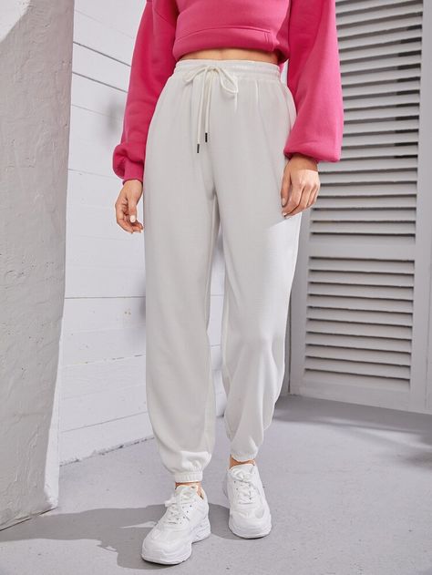 SHEIN Solid Drawstring Waist Joggers | SHEIN Pjo Shifting, Shifting Closet, Women Sweatpants, Drawstring Jogger, Drawings Simple, Sweat Pants, Shein Style, Drawstring Waist, Different Types