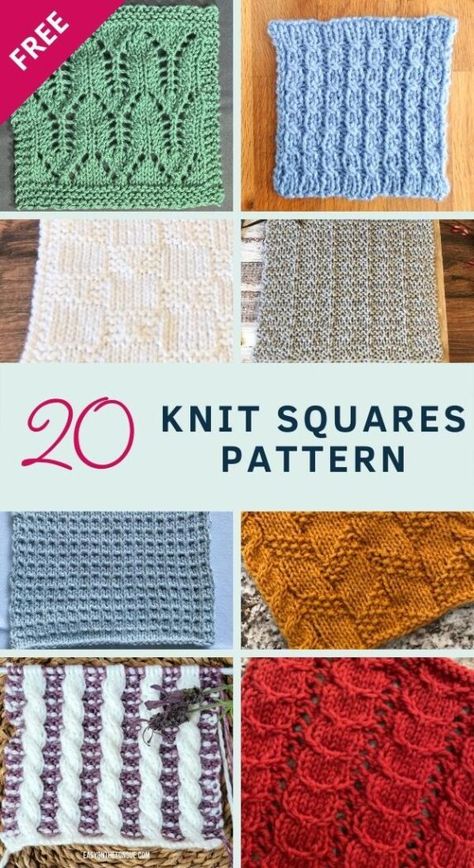 Knitting blankets made out of squares is such a fun way to learn new stitches and techniques! Check out these 20 free knit blanket square patterns. Knitted Blocks Squares, Knitted Lace Squares Pattern Free, Knitting Granny Squares Pattern, Granny Square Knitting, Knit Squares Sweater, Knitted Afghan Squares Patterns Free, 8 Inch Knitted Square Pattern, Knitting Sampler Blanket Squares, Free Knitting Square Patterns