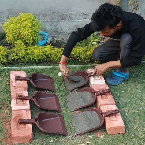 Backyard Cement, Cement Fountain, Backyard Diy, Dust Pan, Cement