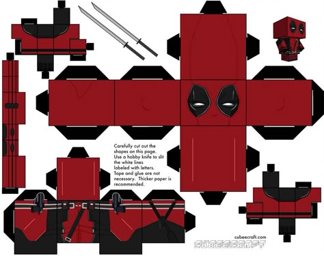 Deadpool Cubeecraft VER. 2 by JagaMen Paper Cube, Modele Pixel Art, Deadpool Movie, Doll Template, Paper Toys Template, Instruções Origami, Paper Doll Template, Papercraft Templates, Origami Box