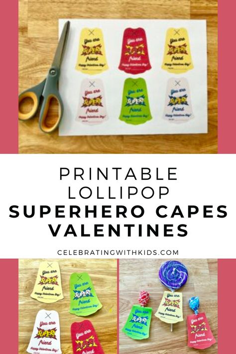 Are you looking for Valentine’s Day Kids Ideas? These Printable Lollipop Superhero Capes Valentines will surely put a smile on your kid’s face! They are perfect for family, friends, and classmates! Superhero Lollipop Capes Free Printables, Superhero Lollipop, Superhero Toddler, Superhero Valentines, Superman Cape, Making Friendship Bracelets, Diy Valentines Cards, Toddler Valentines, Superhero Capes