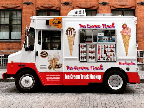 Free Ice Cream Truck Mockup PSD Template: Ice cream is a most appreciated and fond food generally eaten as a dessert in most of the places and it will be New York Ice Cream, Ice Cream Food Truck, Burger Truck, Kombi Food Truck, Ice Cream Car, Ice Cream Business, Ice Cream Man, Food Truck Business, Ice Cream Brands