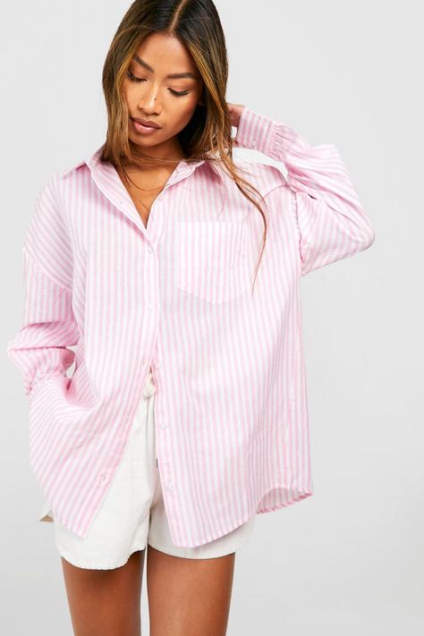 Shirts & Blouses | boohoo UK Plus Size Peplum, Smart Casual Women, Striped Shirts, Striped Shirt Women, Striped Linen Shirt, Effortless Outfit, Nautical Stripes, Button Blouse, Horizontal Stripes