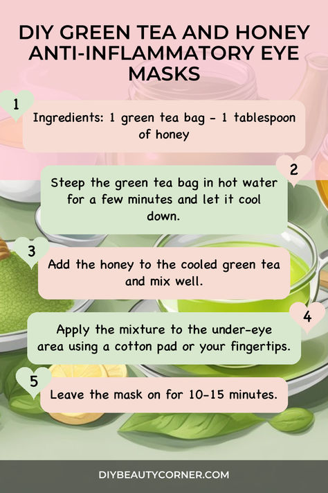 DIY Green Tea and Honey Anti-Inflammatory Eye Masks Diy Eye Bags, Diy Green Tea, Diy Eye Mask, Puffy Eyes Remedy, Reduce Eye Bags, Green Tea And Honey, Swollen Eyes, Green Tea Bags, Natural Hair Mask