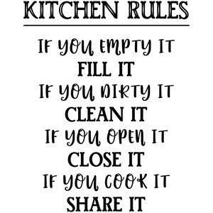 Image of design Kitchen Rules Printable, Kitchen Rules Sign, Word Lettering, Vinyl Sayings, Toilet Rules, My Kitchen Rules, Classy Kitchen, Kitchen Vinyl, Kitchen Wall Decals