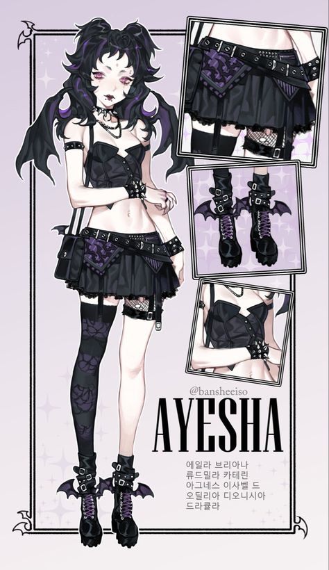 Succubus Inspired Outfits, Goth Vtuber, Gothic Oc Art, Goth Lolli Style, Adopts Characters, Emo Character Design, Gothic Oc, Weirdcore Character, Bat Character Design