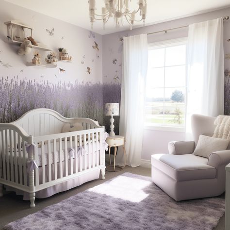 Lilac Baby Room, Gold Baby Nursery, Baby Girl Nursery Ideas, Girl Nursery Ideas, Baby Nursery Ideas, Sunflower Nursery, Baby Nursery Design, Purple Nursery